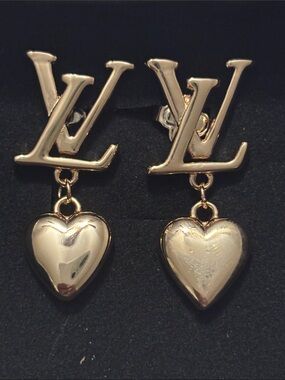 Louis Vuitton Gold LV Heart Drop Earrings